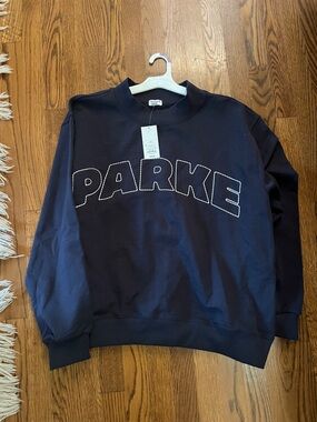 Parke x Target Navy Mockneck Sweatshirt with White Stitched Logo